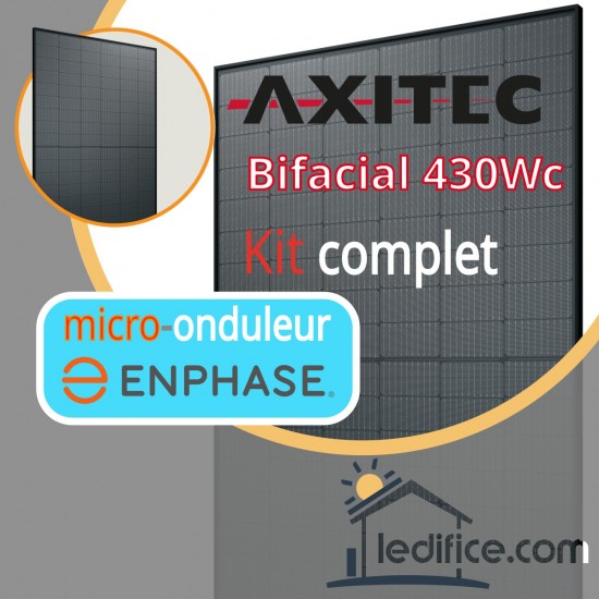 Kit photovoltaïque 1.72 kW Axitec TOPCon N-TYPE 430Wc Biverre Fond Noir avec 4 panneaux Axitec TOPCon N-TYPE 430Wc Biverre bifacial - Cadre noir Fond Noir 
