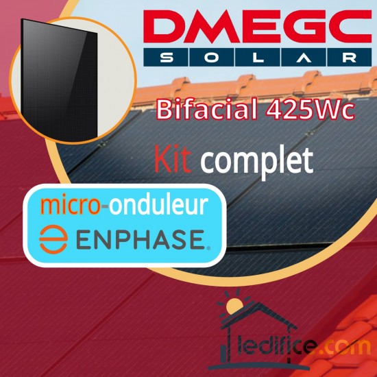Kit photovoltaïque 1.7 kW DMEGC N-TYPE 425Wc Bi Verre Bifacial avec 4 panneaux DMEGC Module N-TYPE 425Wc Bi Verre Bifacial - Cadre noir, TRIPHASE