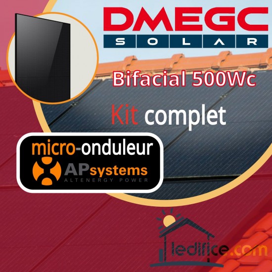 Kit photovoltaïque 6.5 kW DMEGC N-TYPE 500Wc Bi Verre Bifacial avec 13 panneaux DMEGC Module N-TYPE 500Wc Bi Verre Bifacial - Cadre noir  avec micro-onduleur APSystems