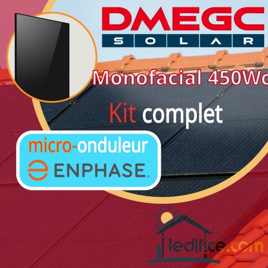 Kit photovoltaïque 1.8 kW DMEGC N-TYPE 450Wc Biverre Fond Blanc avec 4 panneaux DMEGC Module N-TYPE 450Wc Bi Verre monofacial - Cadre noir Fond Blanc, TRIPHASE
