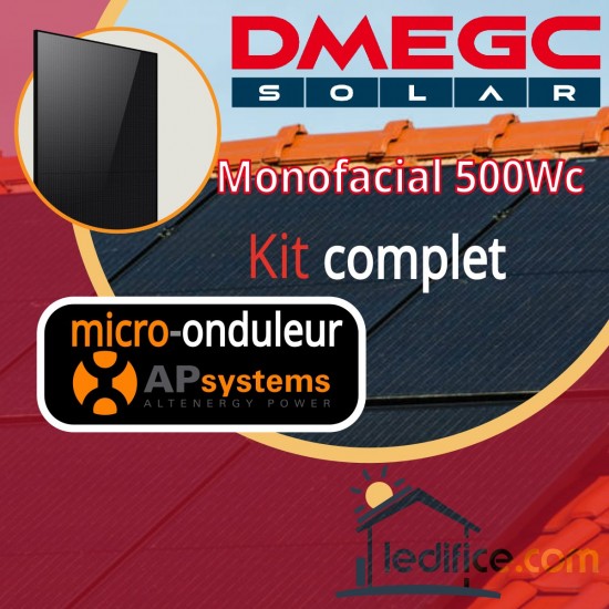 Kit photovoltaïque 6 kW DMEGC N-TYPE 500Wc Biverre Full Black avec 12 panneaux DMEGC Module N-TYPE 500Wc Bi Verre monofacial - Cadre noir Full Black avec micro-onduleur APSystems