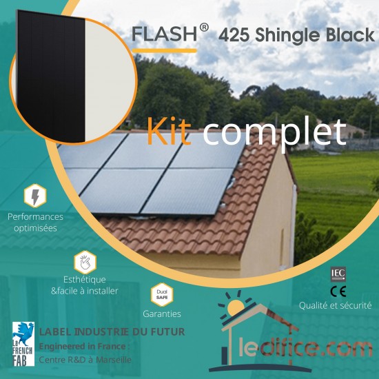 Kit photovoltaïque 5.1 kW Dualsun FLASH SHINGLE avec 12 panneaux Dualsun FLASH 425 SHINGLE Full Black, TRIPHASE