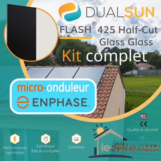 Kit photovoltaïque 2.125 kW Dualsun FLASH Half-Cut TR avec 5 panneaux Dualsun FLASH 425 Half-Cut Transparent, TRIPHASE