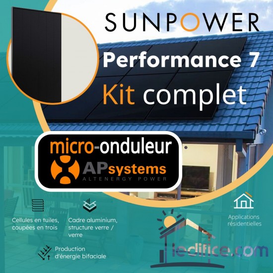 Kit photovoltaïque 5.85 kW SUNPOWER Performance 7 Bifacial avec 13 panneaux Sunpower Performance 7 450Wc , cadre noir, Biverre  Bifacial  avec micro-onduleur APSystems
