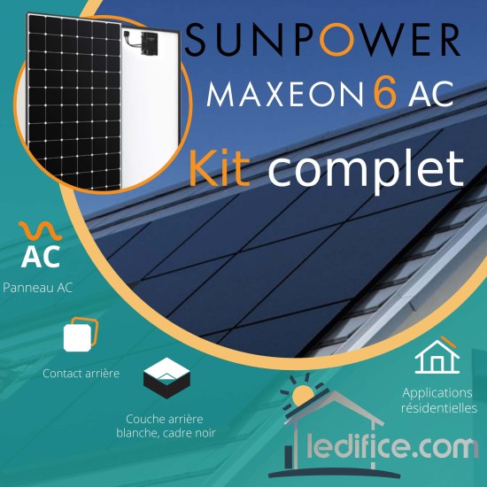 Kit photovoltaïque 1.245 kW SUNPOWER Maxeon 6 AC avec 3 panneaux Sunpower Maxeon 6 AC 415Wc , Full Black, micro-onduleur Enphase IQ7-A incorporé 